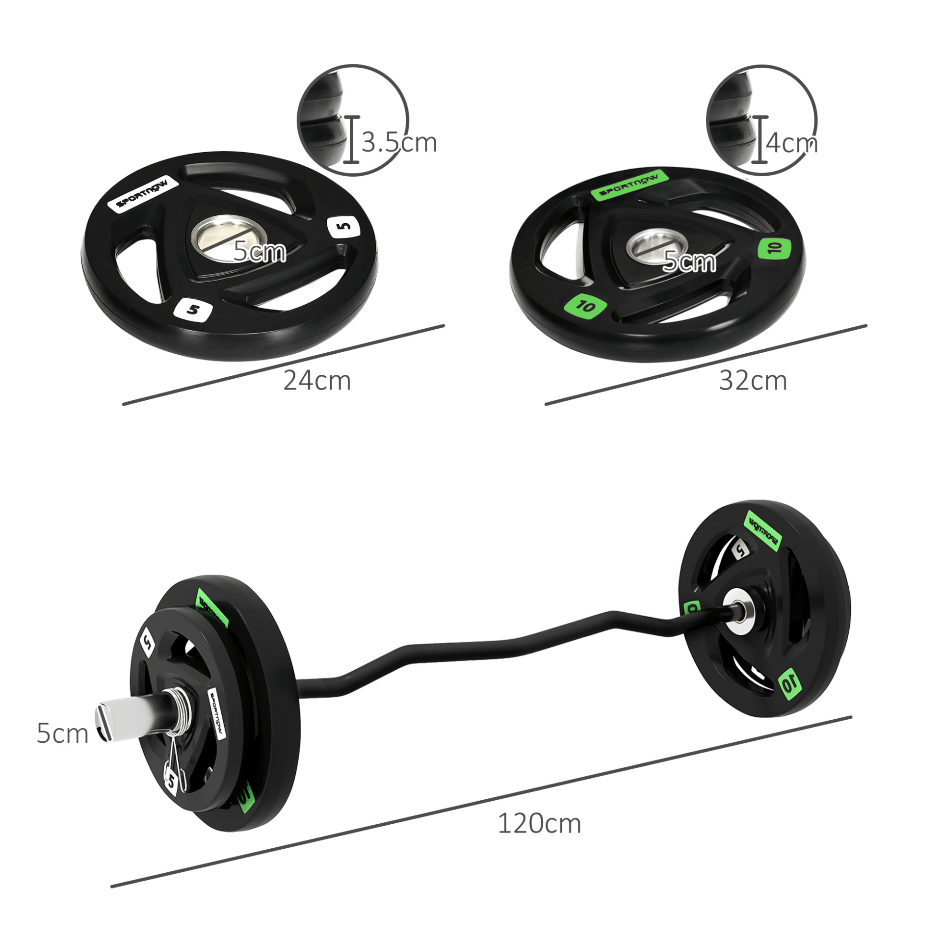 SPORTNOW Olympic EZ Curl Bar Set with 30kg Weight Plates & Spring Clips - Fitness Max