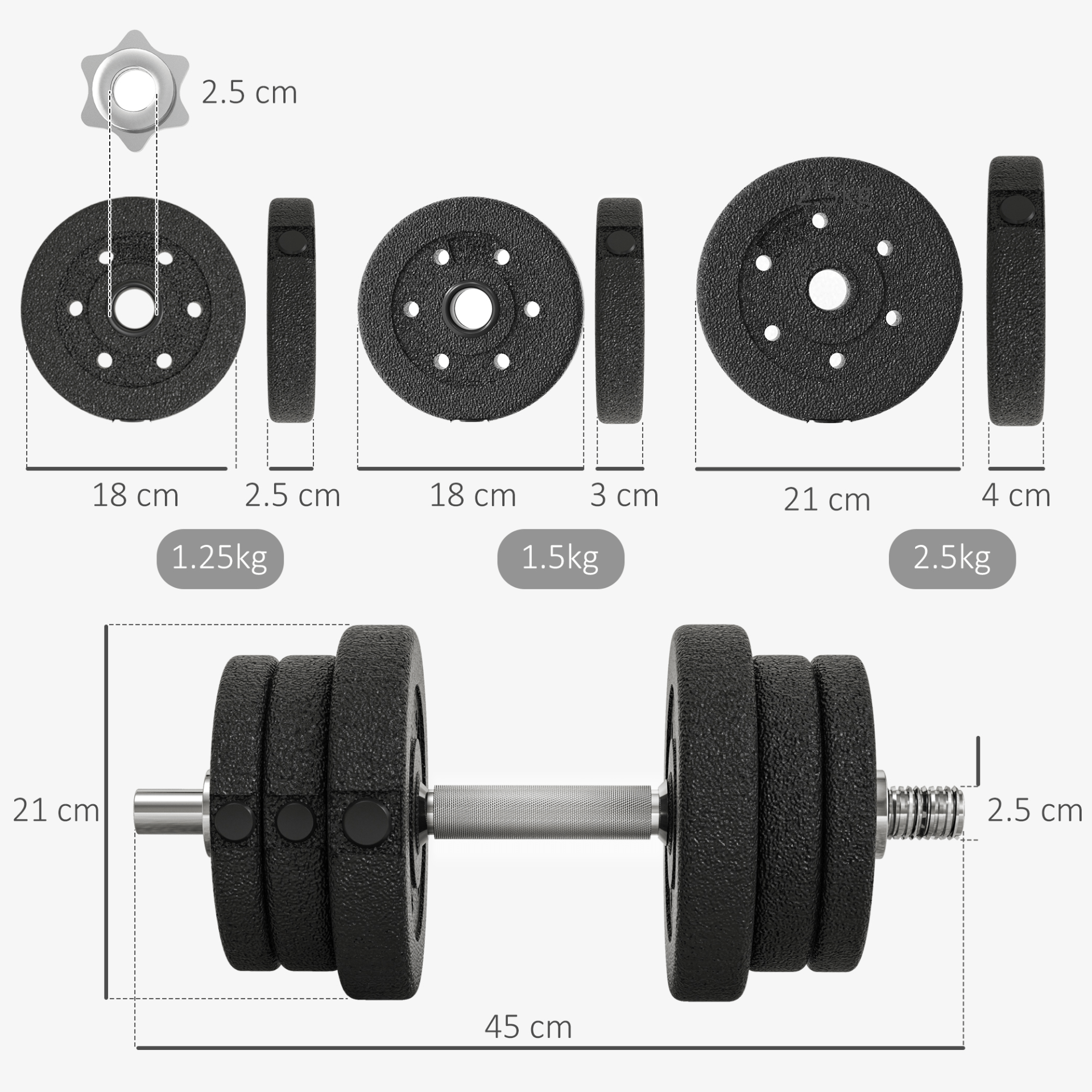 25KG HOMCOM Black Dumbbells Set for Home - Fitness Max