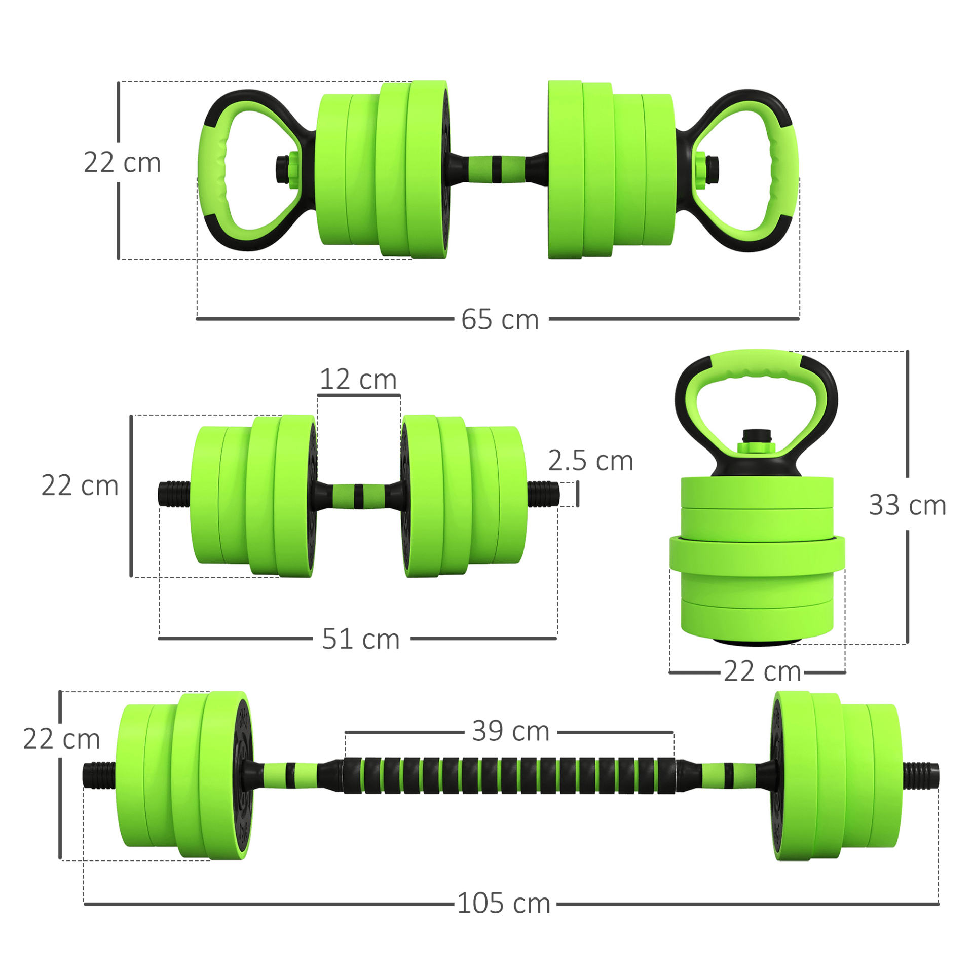 30kg Adjustable Dumbbell & Barbell Set for Kettlebells & Push-Up Stands - Fitness Max