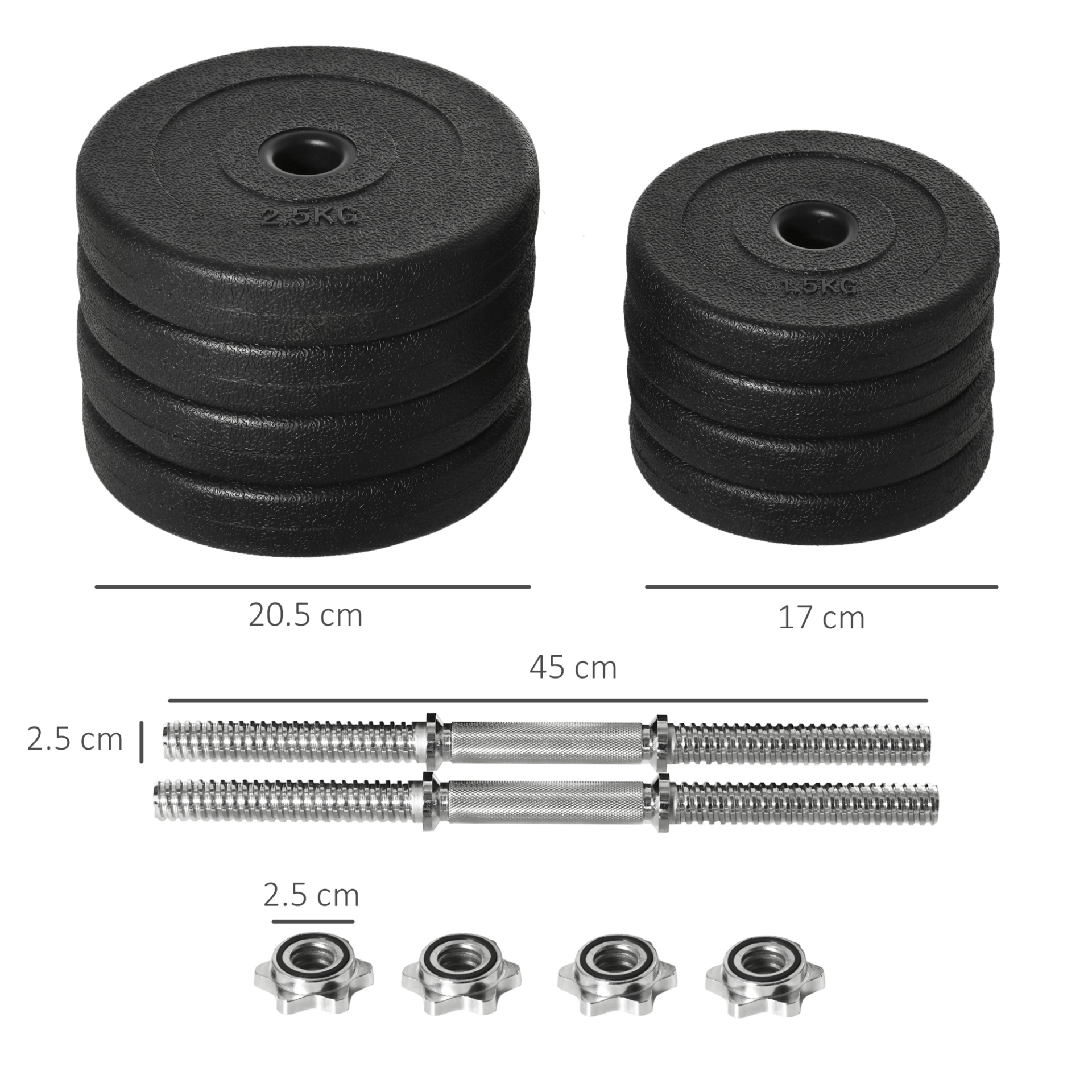 Adjustable 20KG Dumbbells Set for Home Office Gym Fitness, Black - Fitness Max