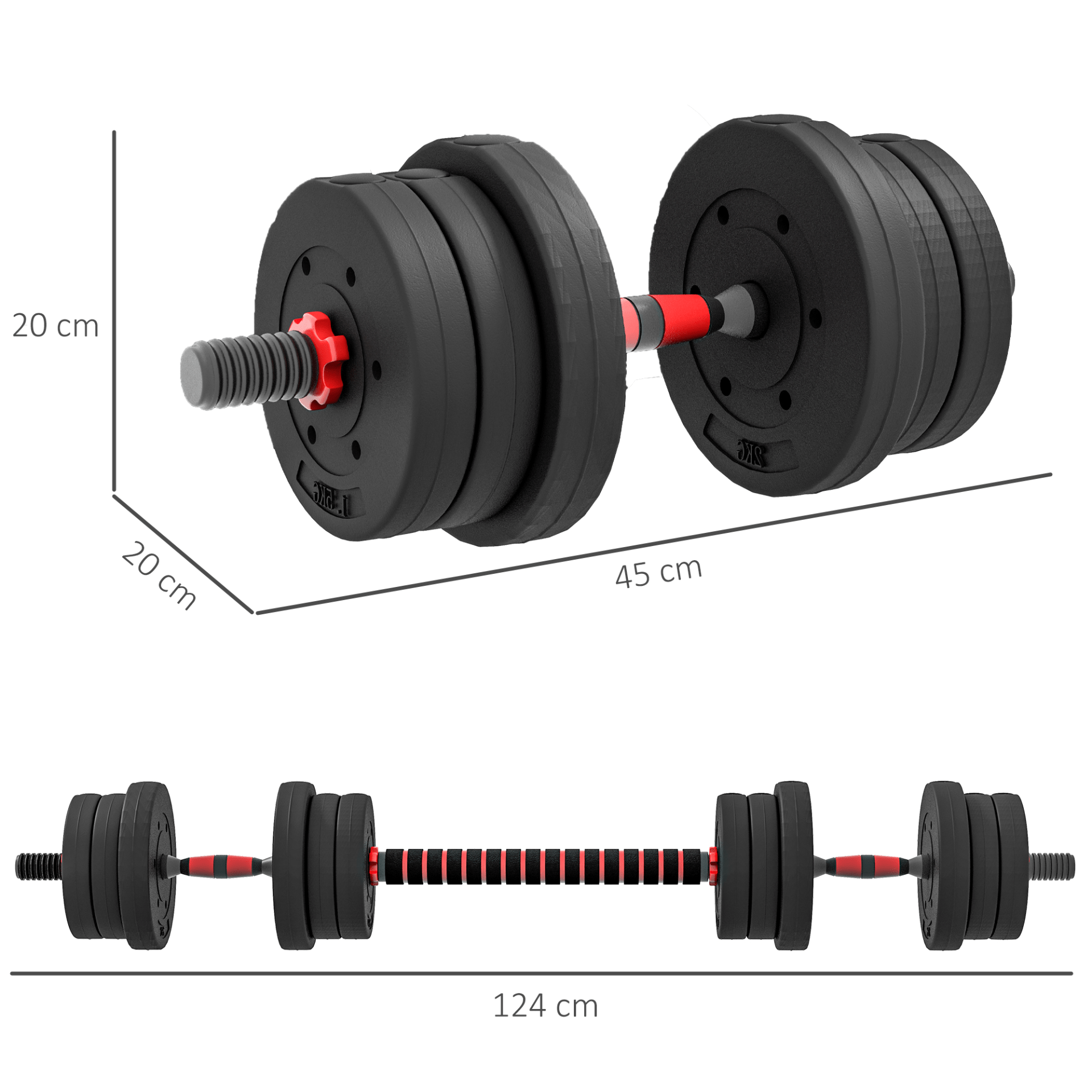 HOMCOM 20kg 2-in-1 Adjustable Dumbbells Weight Set for Home & Gym - Fitness Max