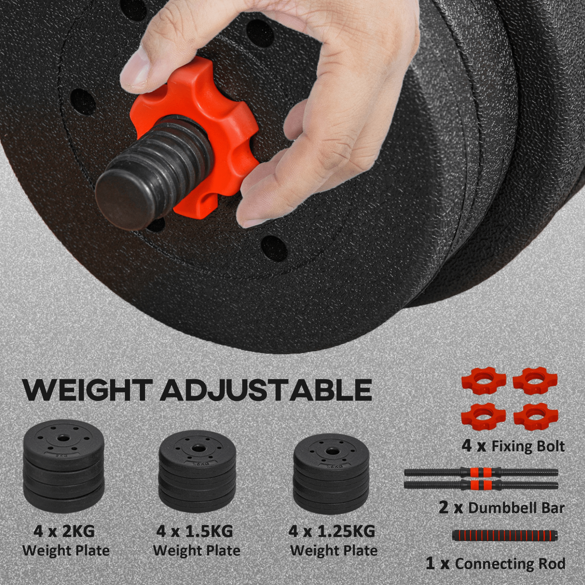 HOMCOM 20kg 2-in-1 Adjustable Dumbbells Weight Set for Home & Gym - Fitness Max