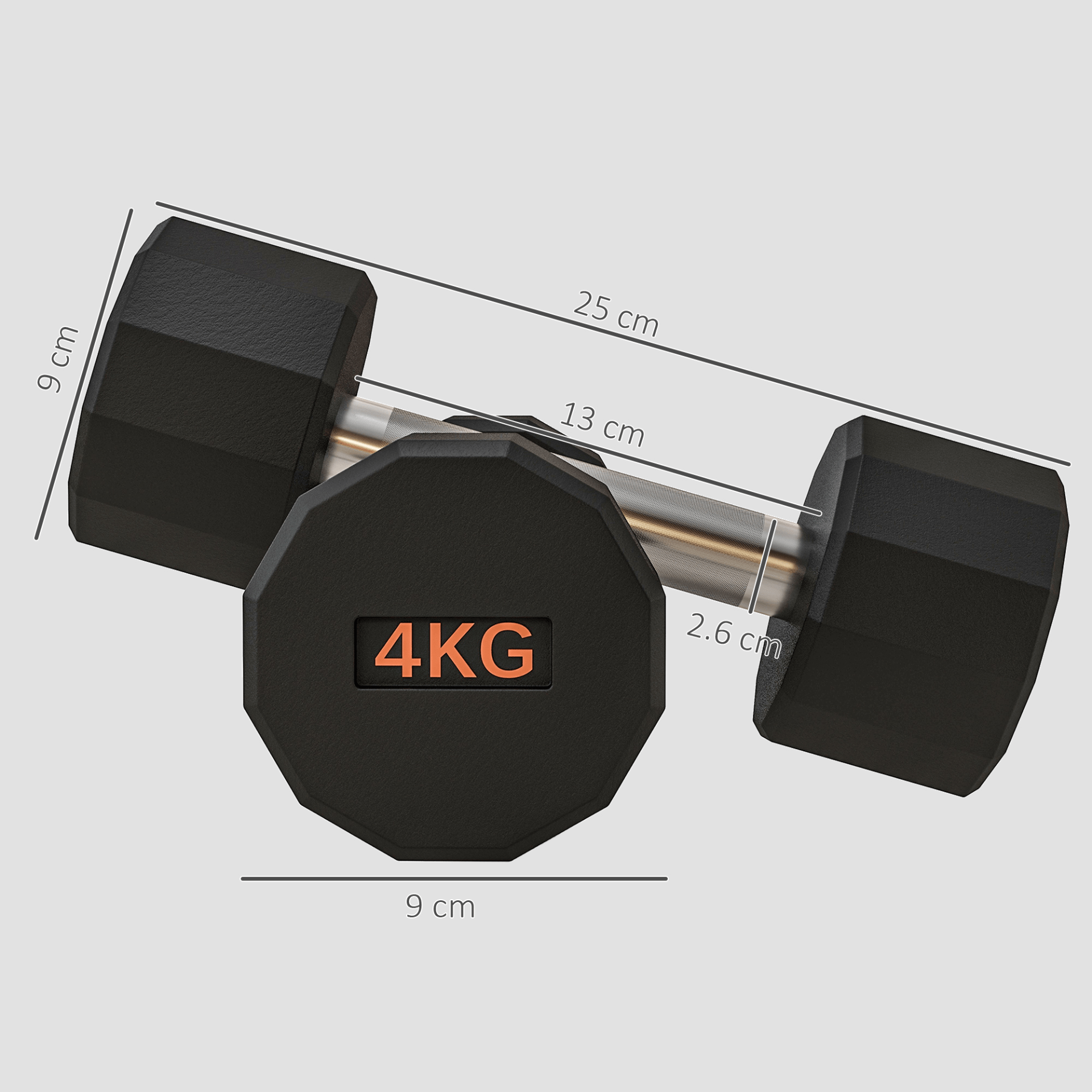 SPORTNOW 2 x 4kg Dumbbells Set with Non-Slip Grip & 12-Sided Shape - Fitness Max
