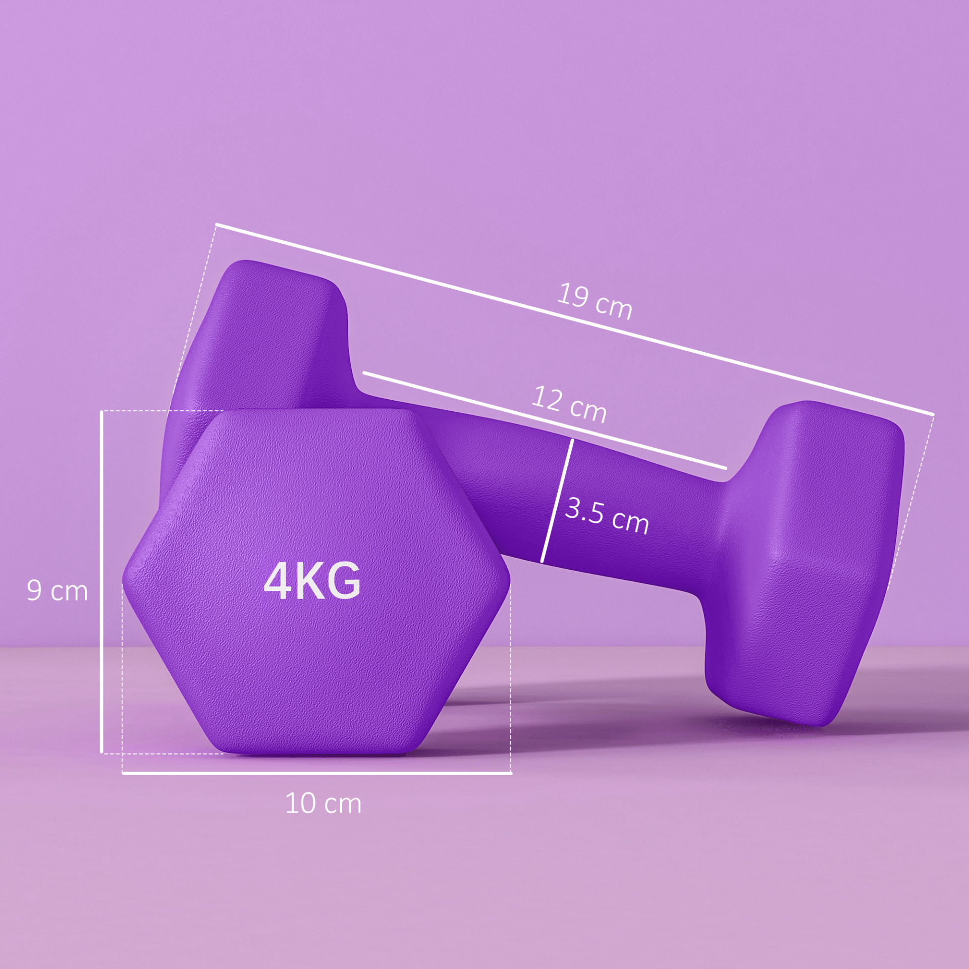 SPORTNOW 2 x 4kg Hex Dumbbell Set - Purple, Non-Slip Grip, Floor Protection - Fitness Max