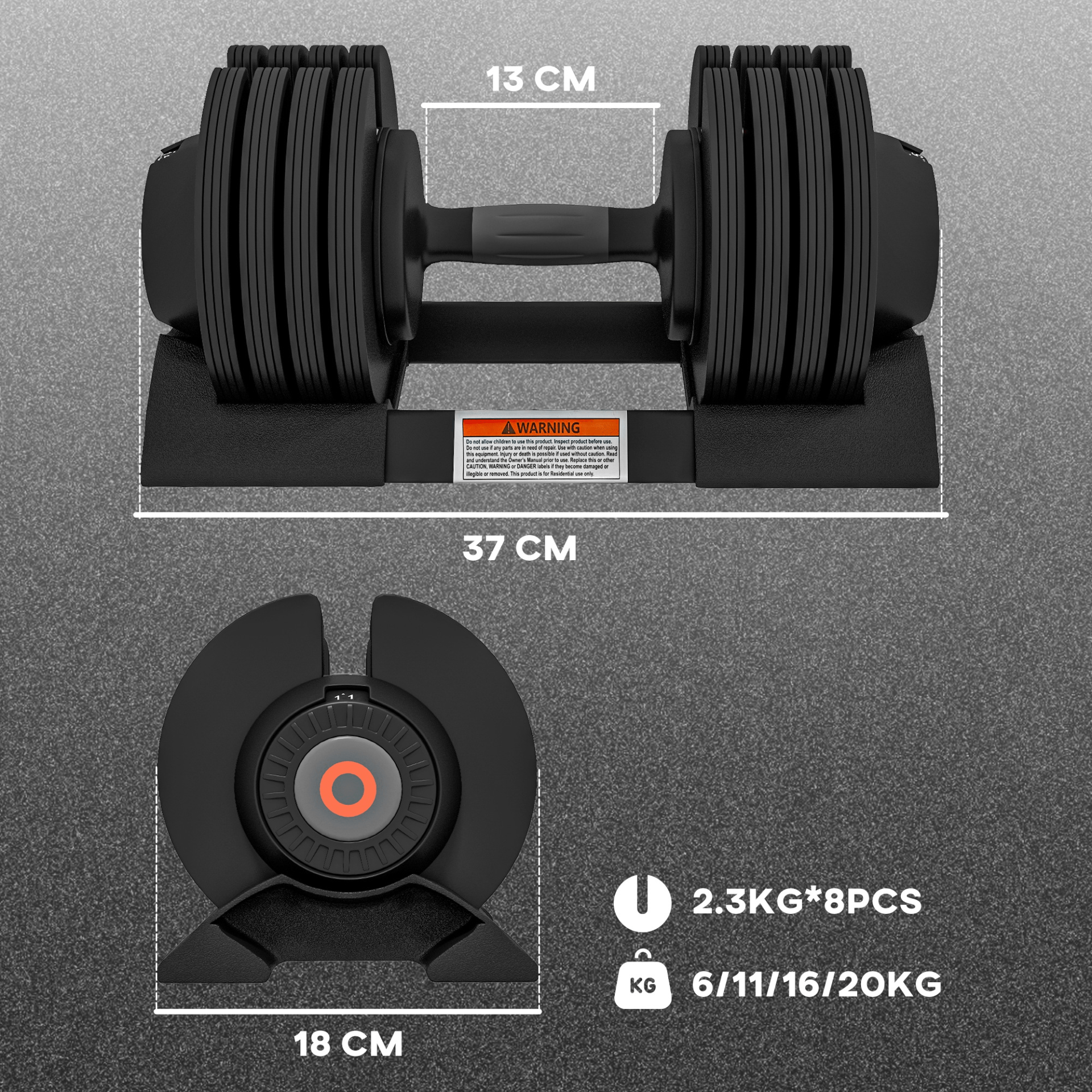 SPORTNOW 4-in-1 Adjustable Dumbbell: Versatile Weights, Non-Slip Handle, Storage Tray - Fitness Max