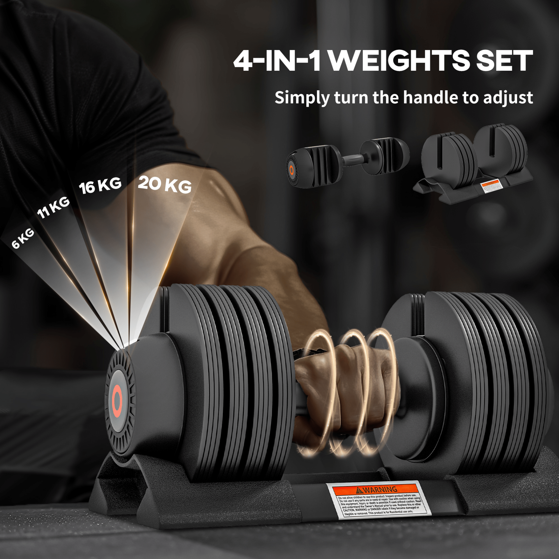 SPORTNOW 4-in-1 Adjustable Dumbbell: Versatile Weights, Non-Slip Handle, Storage Tray - Fitness Max