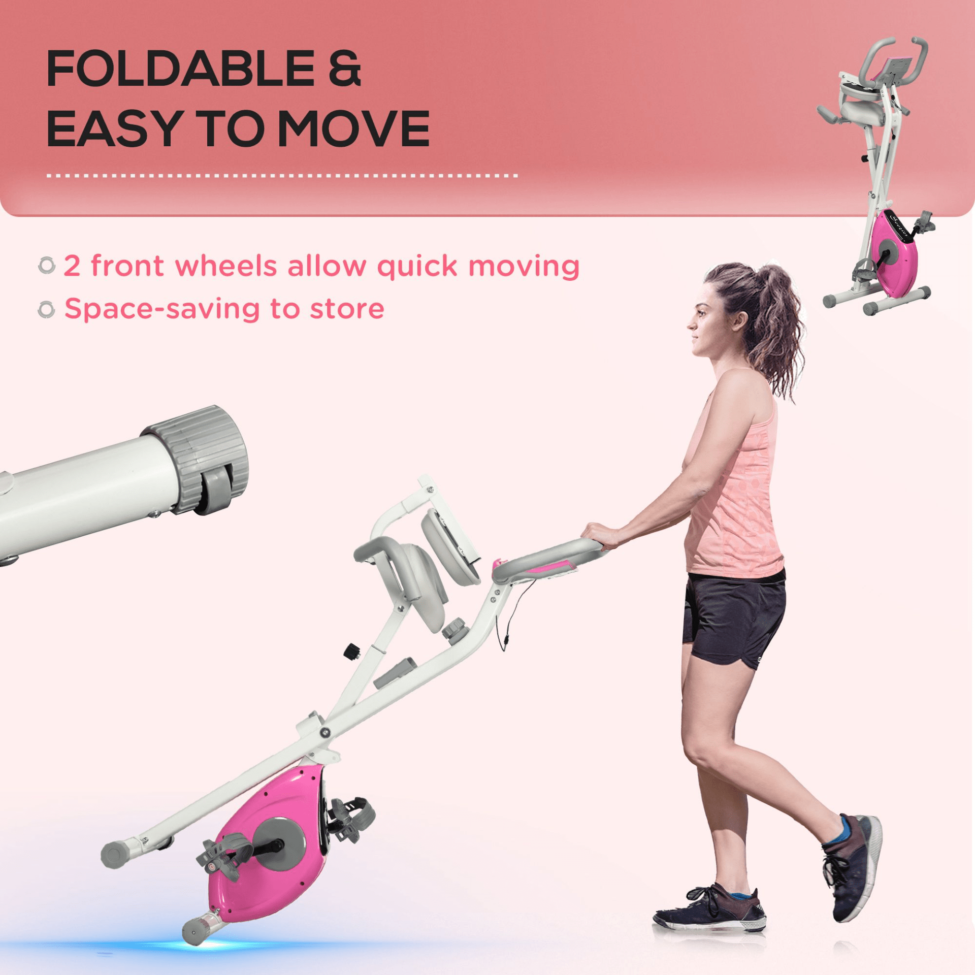 Folding Exercise Bike with 8 Levels Resistance & Adjustable Backrest | HOMCOM Fitness Bike - Fitness Max