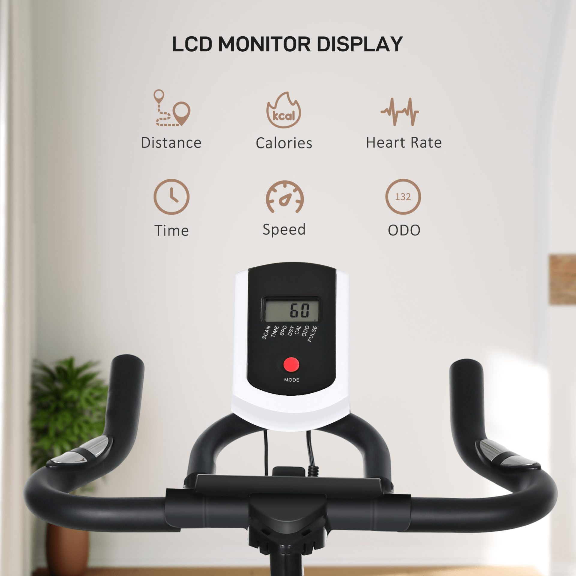 HOMCOM Indoor Exercise Bike with LCD Display, Heart Rate Sensor - Adjustable Cycling - Fitness Max