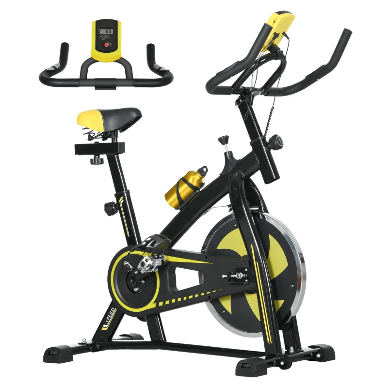 Indoor Exercise Bike with Adjustable Seat, Resistance, Heart Rate Monitor - Yellow - Fitness Max