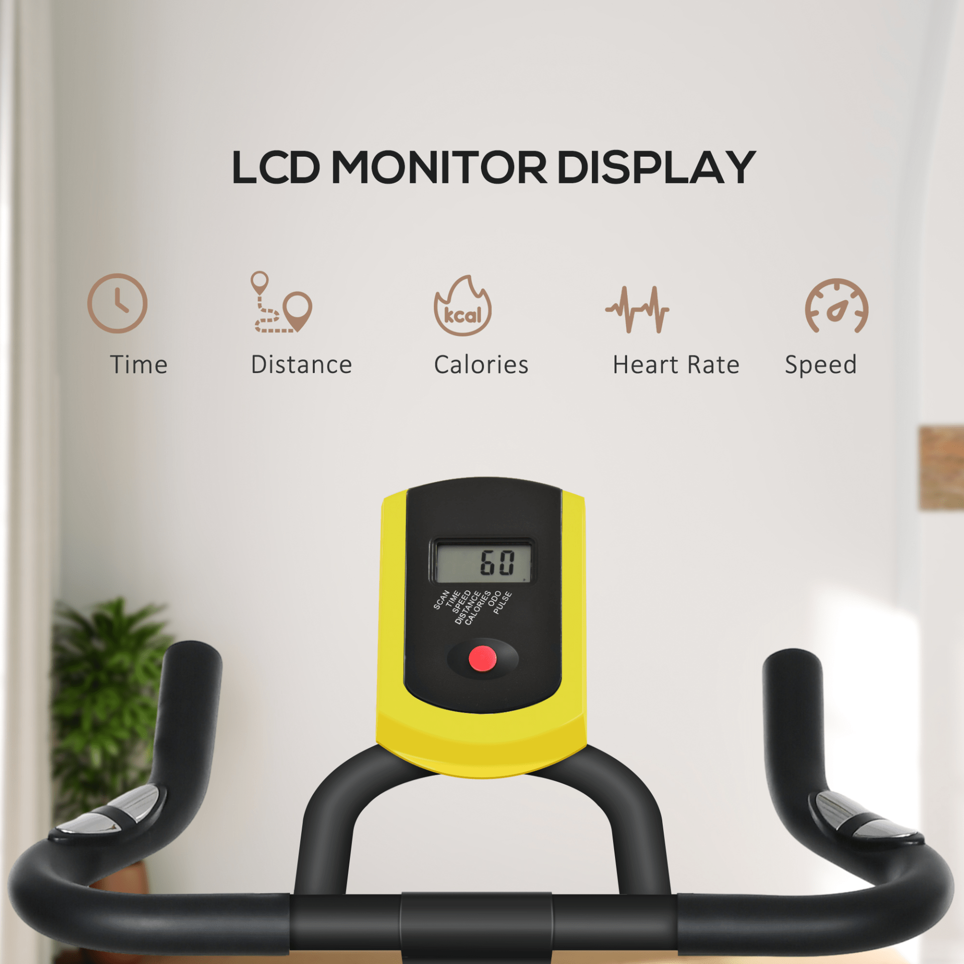 Indoor Exercise Bike with Adjustable Seat, Resistance, Heart Rate Monitor - Yellow - Fitness Max