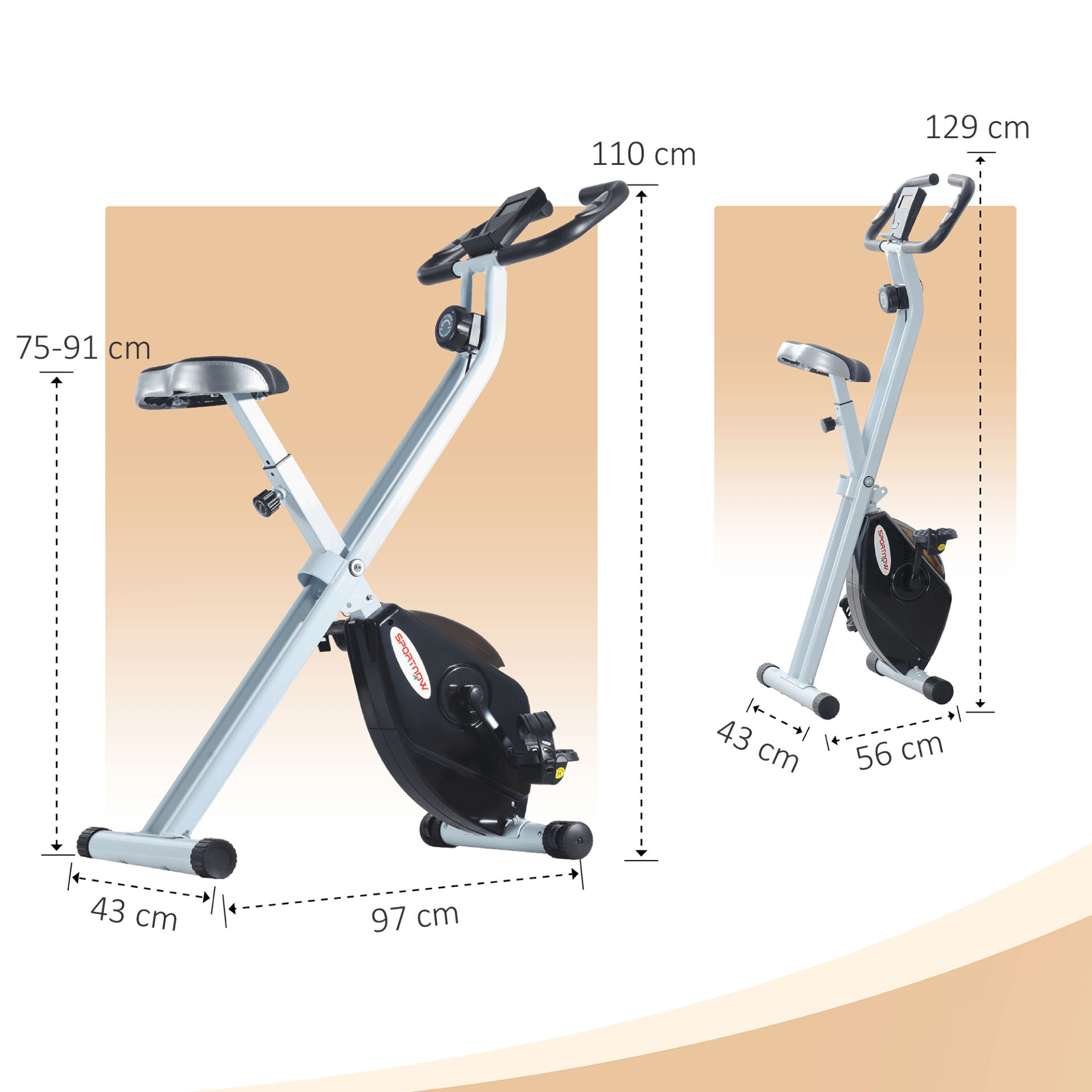 Sportnow Folding Exercise Bike with 8-Level Magnetic Resistance & Heart-Rate Sensor - Fitness Max