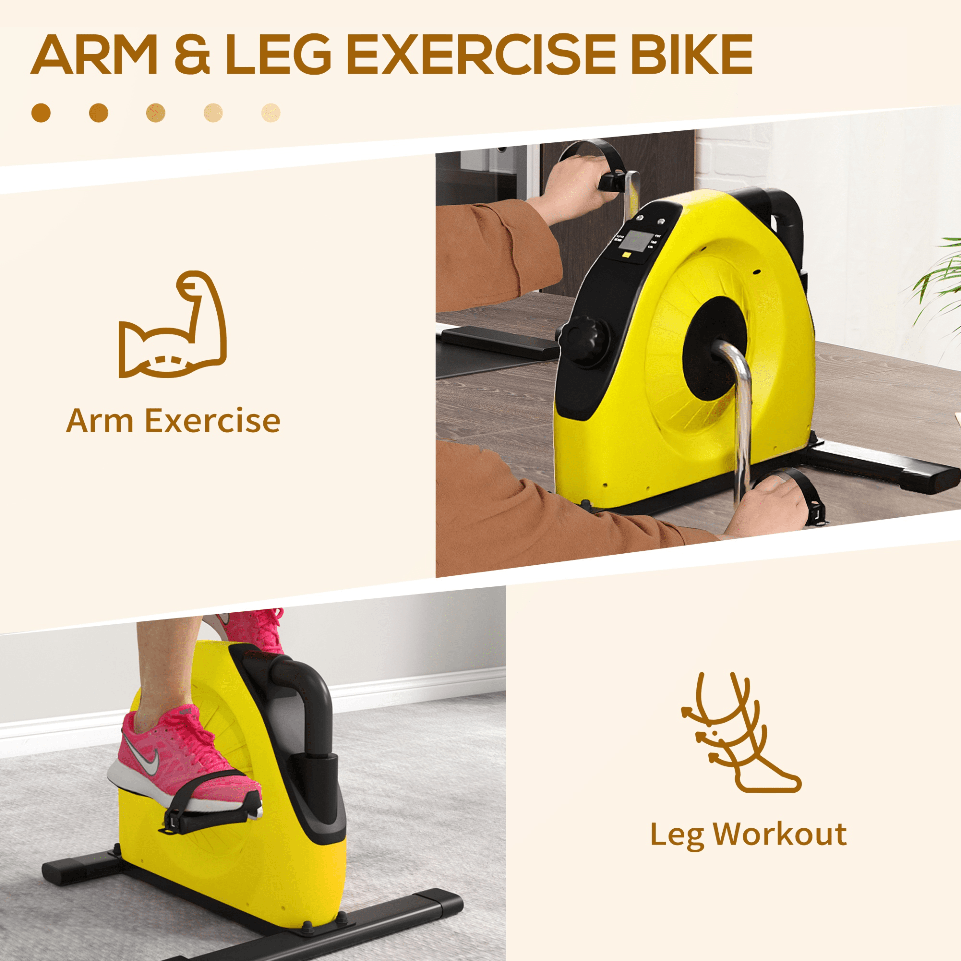Exercise Bike SPORTNOW Mini Exercise Bike: Portable Pedal Exerciser - Yellow