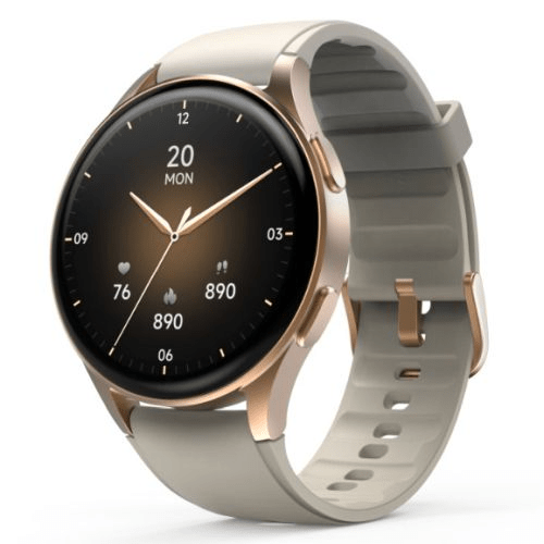 Hama 8900 Smart Watch: 1.28" AMOLED, Waterproof, GPS, Hands-Free, Beige/Gold - Fitness Max