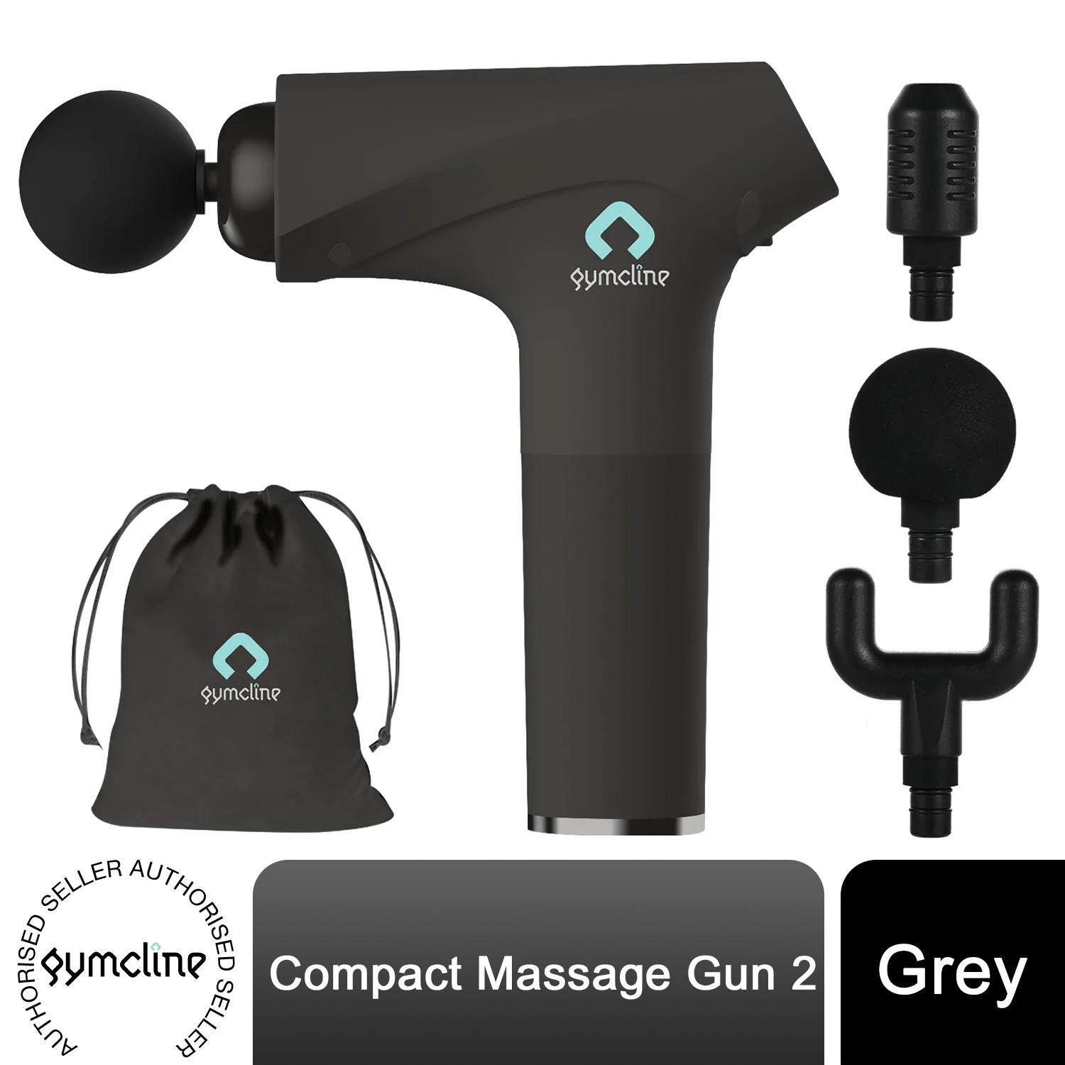 Compact Gymcline Massage Gun with 1500mAh Battery, 3 Speeds - Grey - Fitness Max