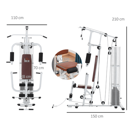 Multi Gym HOMCOM Home Gym Weight Training Station for Full Body Fitness, White