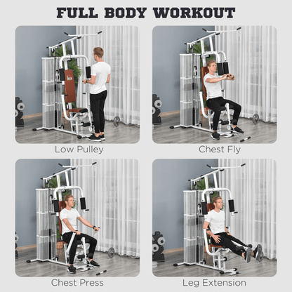Multi Gym HOMCOM Home Gym Weight Training Station for Full Body Fitness, White