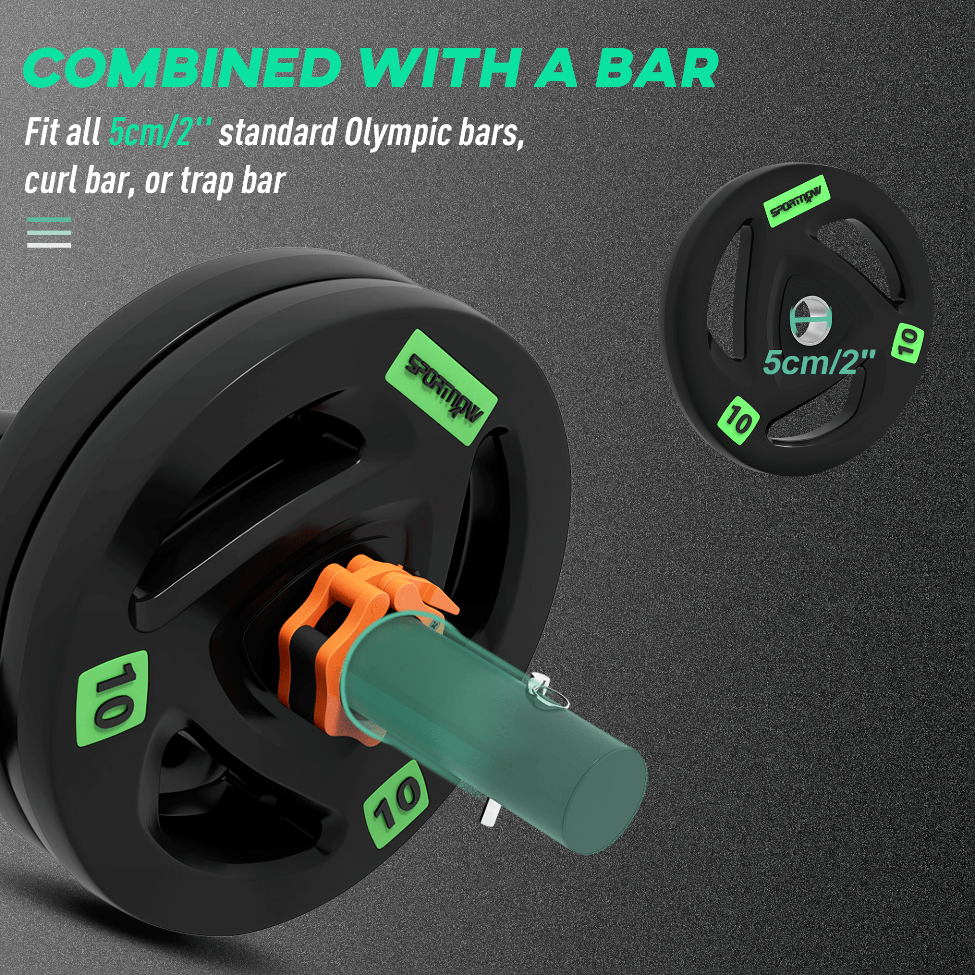 Tib Bar SPORTNOW Tib Bar with 2 x 10kg Olympic Weight Plates