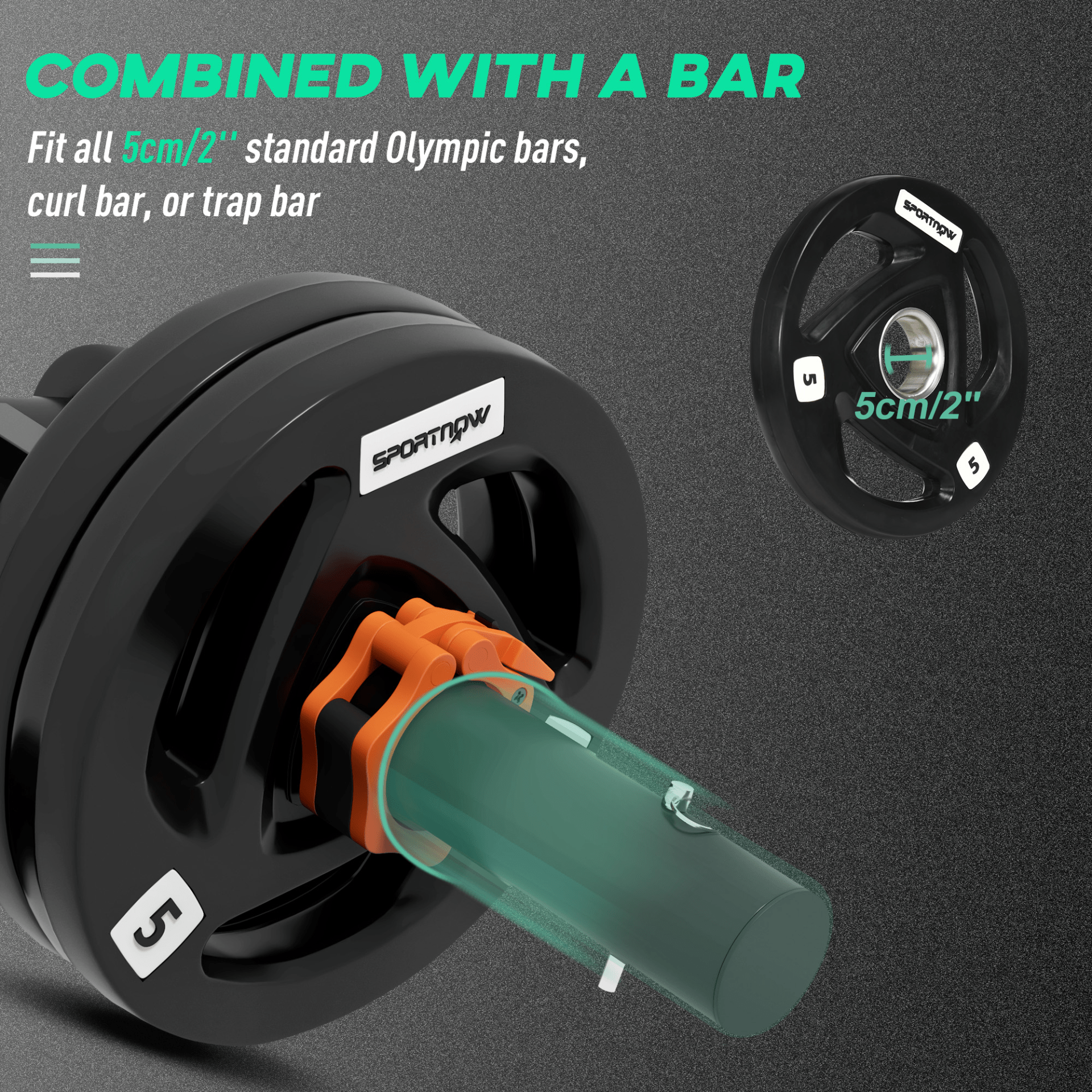 Tib Bar SPORTNOW Tib Bar with 2 x 5kg Olympic Weight Plates