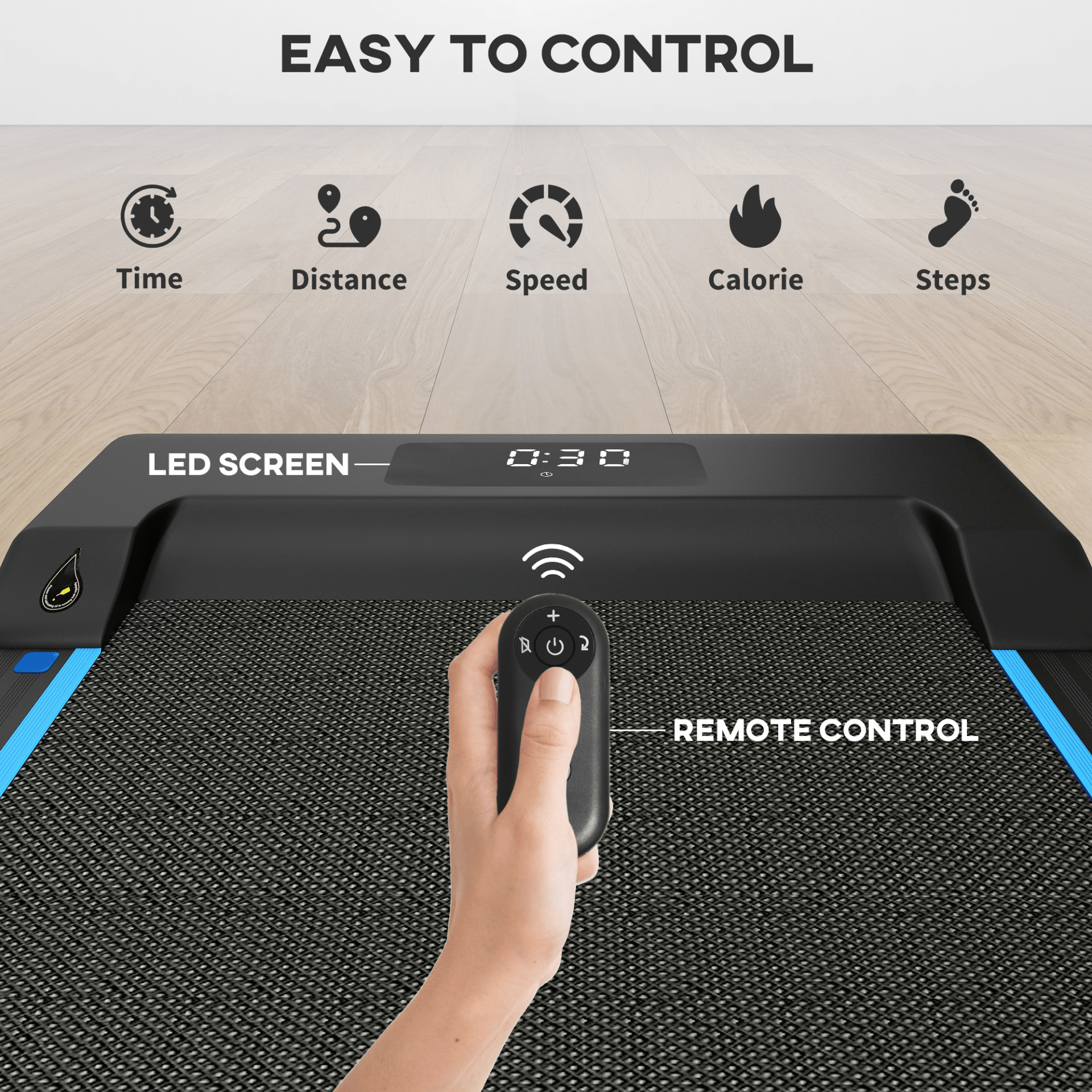 SPORTNOW 2.5HP Folding Treadmill with LED Display, Remote Control, Blue - Fitness Max