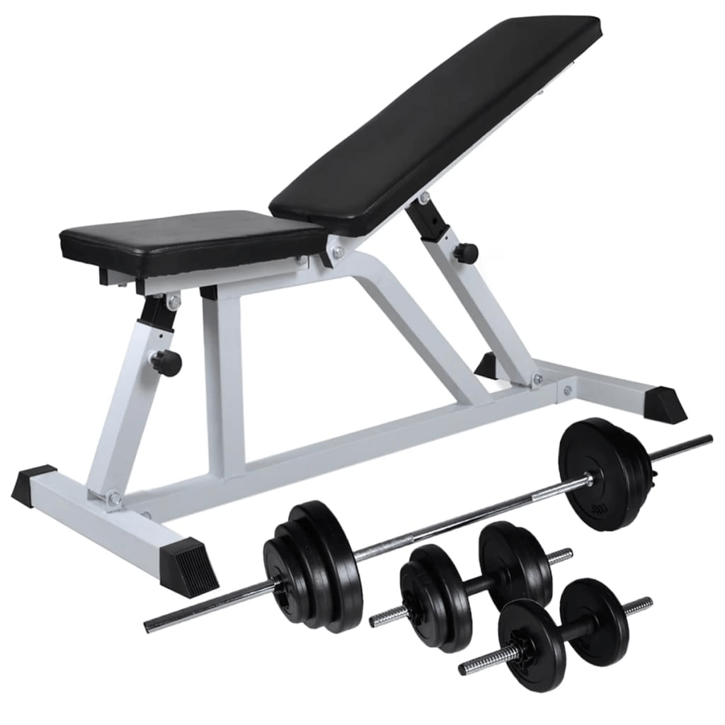 vidaXL Workout Bench with Barbell and Dumbbell Set 30.5 kg - Home Gym Gear - Fitness Max