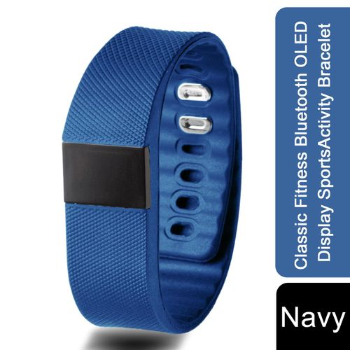 BAS-Tek Classic Fitness Bluetooth OLED Sports Activity Bracelet in Navy. - Fitness Max