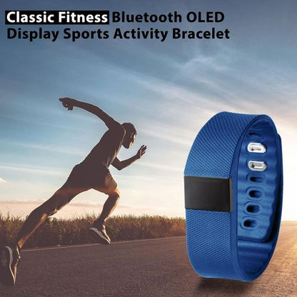 BAS-Tek Classic Fitness Bluetooth OLED Sports Activity Bracelet in Navy. - Fitness Max