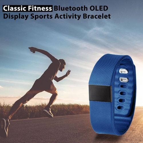 BAS-Tek Classic Fitness Bluetooth OLED Sports Activity Bracelet in Navy. - Fitness Max