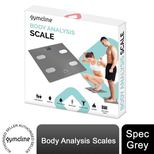 Gymcline Body Analysis Scale with BMI Report and Calorie Intake Guide, Grey - Fitness Max