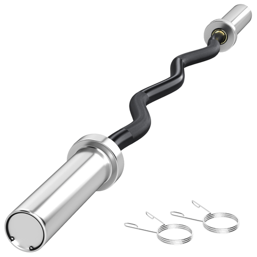 120cm EZ Curl Bar with Spring Clips, Barbell for 5cm Plates, 8kg - Fitness Max