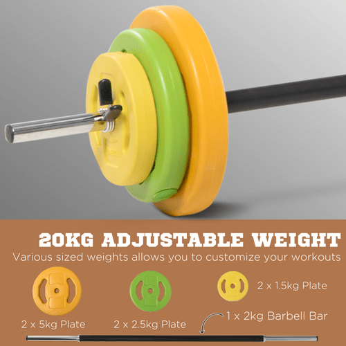 HOMCOM 20kg Barbell Set with Non-slip Handle for Strength Training - Fitness Max