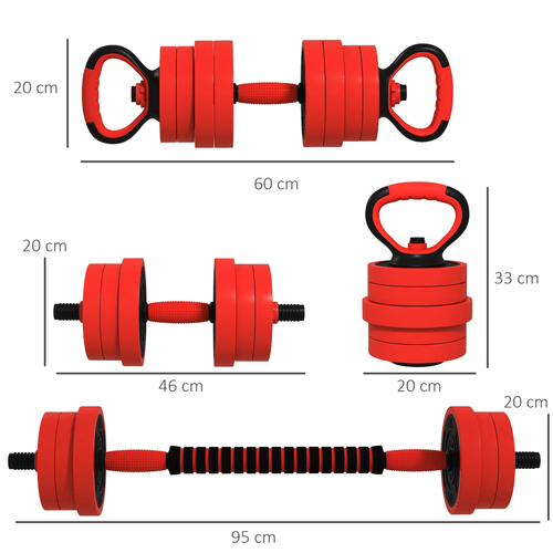 SPORTNOW Weight Dumbbells, Barbell, Kettlebell, Push Up Stand Set, 20kg - Fitness Max