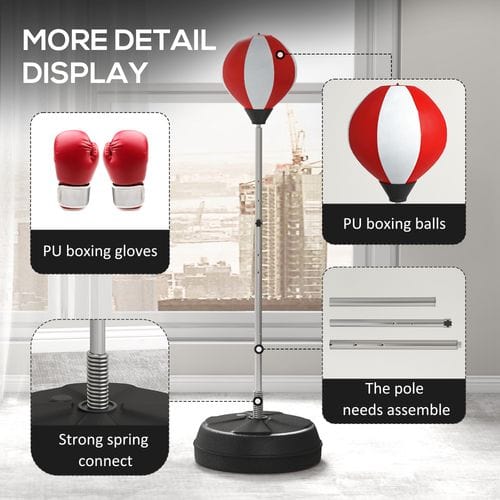 Boxing HOMCOM Red Boxing Bag Set with Adjustable Height Stand