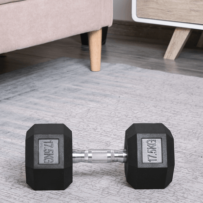 17.5KG Rubber Hex Dumbbell for Home Gym by HOMCOM - Fitness Max