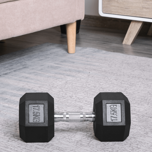 17.5KG Rubber Hex Dumbbell for Home Gym by HOMCOM - Fitness Max