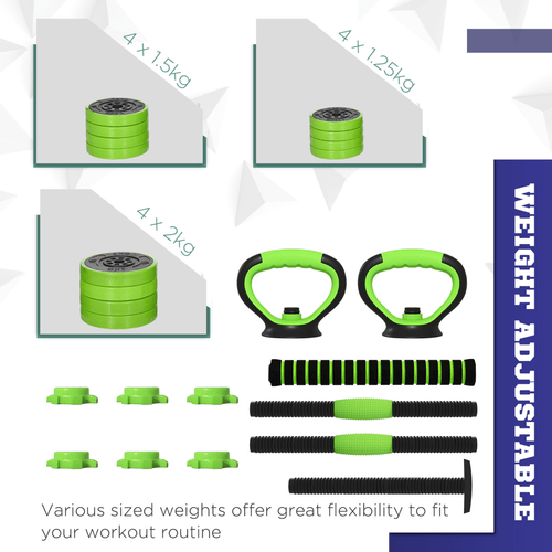 4-in-1 Weight Dumbbells Set, Barbell, Kettlebell, Push Up Stand, 20kg - Fitness Max