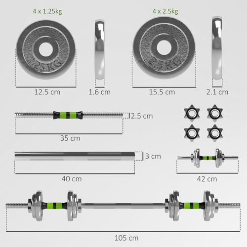 Dumbbell SPORTNOW 20kg 2-in-1 Adjustable Dumbbells Set