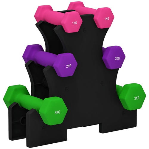 SPORTNOW Hex Dumbbells Set with Rack, 1kg, 2kg, 3kg - Fitness Max