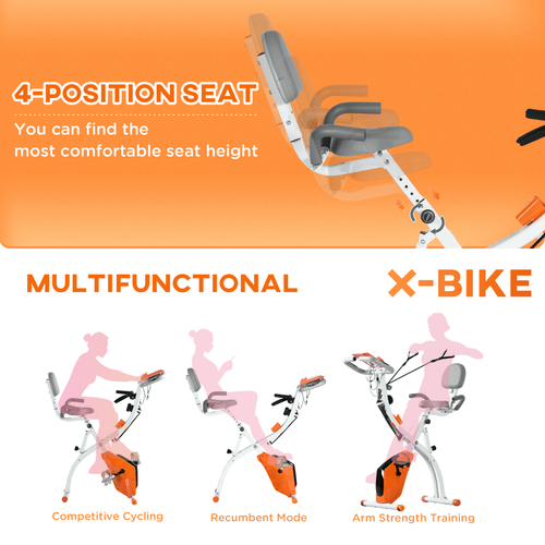 2-In-1 Upright Exercise Bike with 8 Levels and Pulse Sensor in Orange - Fitness Max