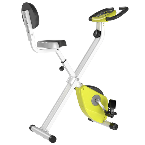 Foldable Magnetic Resistance Exercise Bike with Adjustable Seat in Yellow. - Fitness Max