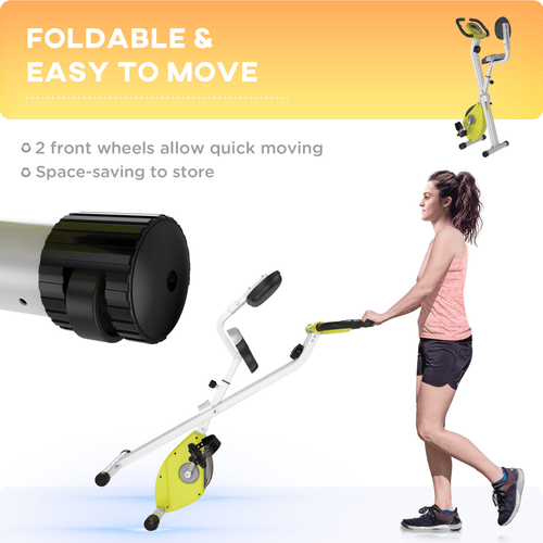 Foldable Magnetic Resistance Exercise Bike with Adjustable Seat in Yellow. - Fitness Max