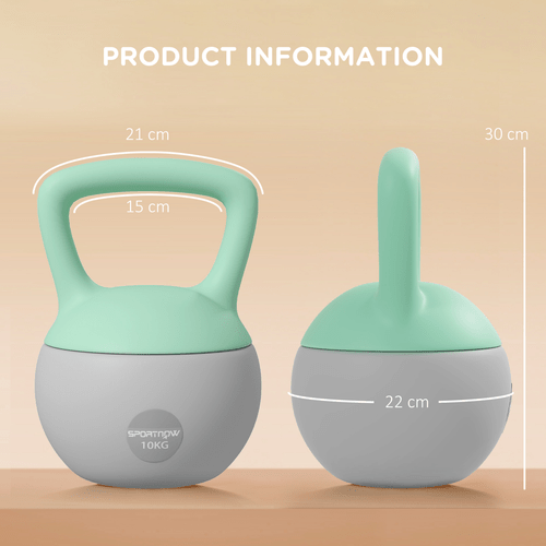 SPORTNOW 10KG Kettlebell with Soft Body, Non-Slip Handle, Grey/Green - Fitness Max