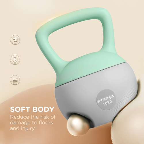 SPORTNOW 10KG Kettlebell with Soft Body, Non-Slip Handle, Grey/Green - Fitness Max