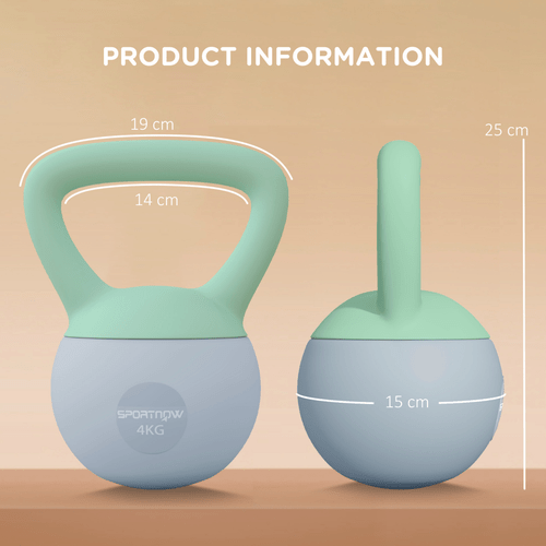 SPORTNOW 4KG Kettlebell Soft Body Non-Slip Handle Grey Green - Fitness Max