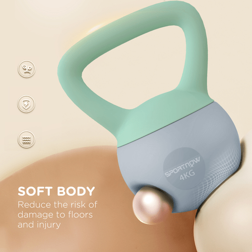 SPORTNOW 4KG Kettlebell Soft Body Non-Slip Handle Grey Green - Fitness Max