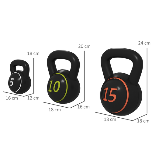SPORTNOW Three Kettlebell Weights Set with Storage Tray, 2.2kg, 4.5kg, 6.8kg - Fitness Max