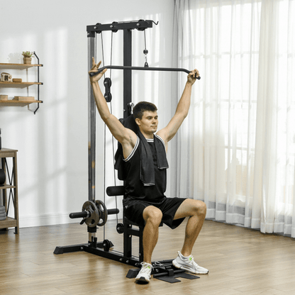 Multi Gym SPORTNOW Pull Up Station Power Cage with Adjustable Seat - Black