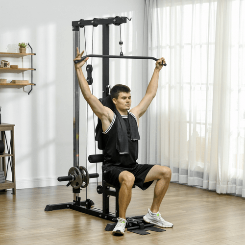 Multi Gym SPORTNOW Pull Up Station Power Cage with Adjustable Seat - Black