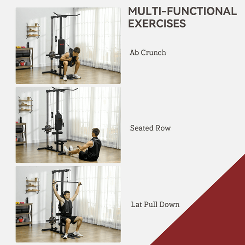 Multi Gym SPORTNOW Pull Up Station Power Cage with Adjustable Seat - Black