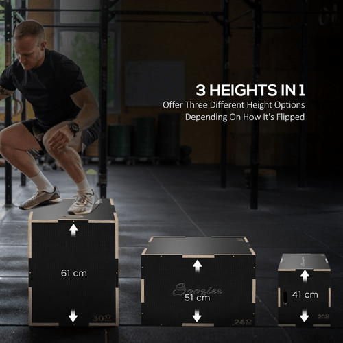 41/51/61cm Plyometric Jump Box for Home Gym, UK English - Fitness Max