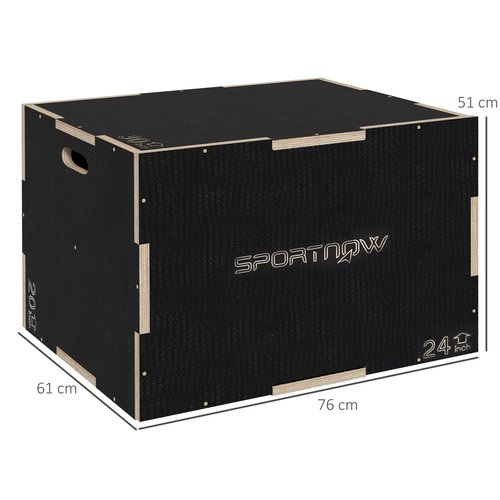 SPORTNOW 51/61/76cm Plyometric Jump Box, Wooden Plyo Box for Home Gym - Fitness Max